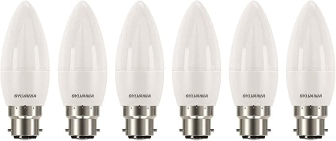 SYLVANIA Candle LED Light Bulbs, Frosted, B22, 8W, 806 Lumens, 60W Equivalent, Warm White 2700K - 6 Pack