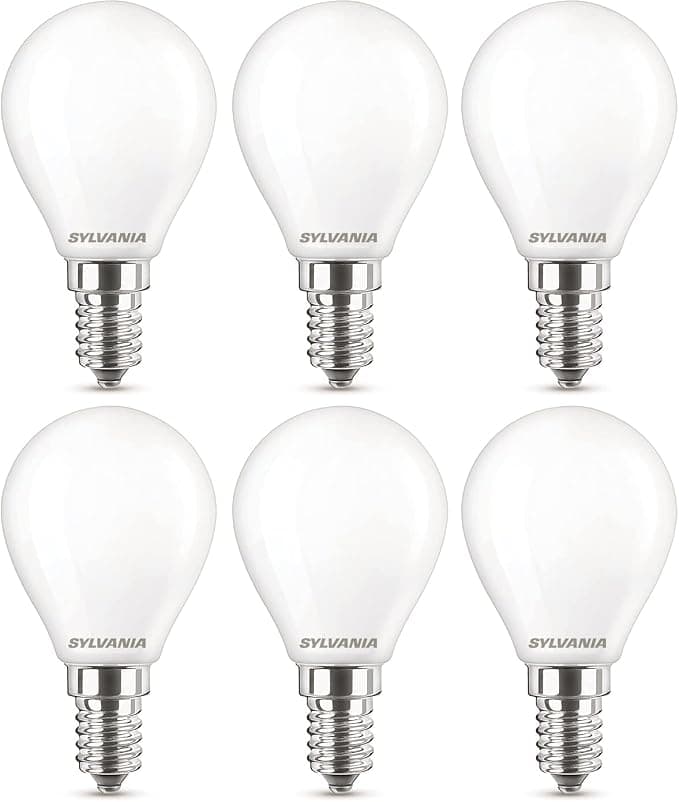 SYLVANIA G45 Mini Globe Frosted LED Light Bulb, Dimmable, E14, 4.5W, 470 Lumens, Warm White 2700K - 6 Pack