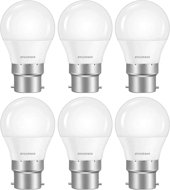 SYLVANIA G45 Mini Globe Frosted LED Light Bulb, B22, 5W, 470 Lumens, Warm White 2700K - 6 Pack