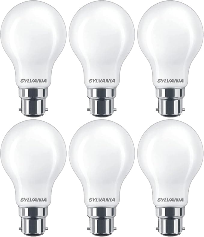 SYLVANIA B22 Frosted LED Light Bulbs, Bayonet BC, 4.5W, 470 Lumens, 40W Equivalent, Warm White 2700K, Non-Dimmable, A60 GLS, Energy Saving- 6 Pack
