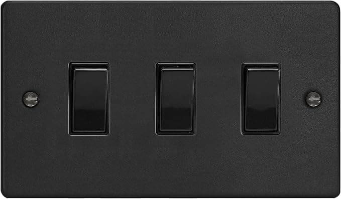 Varilight 3-Gang 10A 1- or 2-Way Rocker Switch (Twin Plate) Matt Black