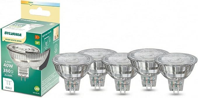 SYLVANIA RefLED Superior MR16 LED Bulbs, 345 Lumens, Warm White 3000K, 36° Beam Angle, 4.3W, Energy Efficient, 12V - 5 Pack