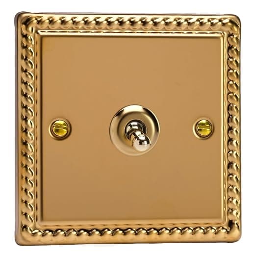 Varilight Single Toggle Light Switch 2-Way - Classic Georgian Brass With Polished Brass Toggle, XGT1