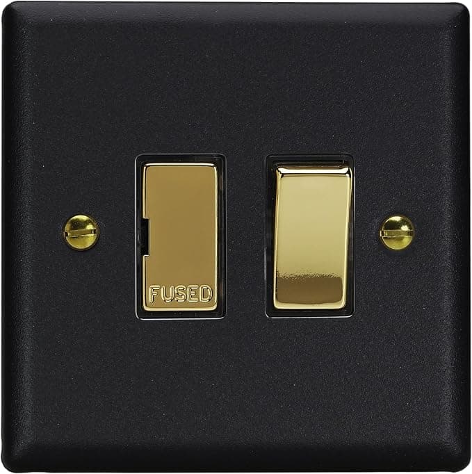 Varilight Switched Fused Spur - Vogue Matt Black with Polished Brass Insert, XY6V.MB
